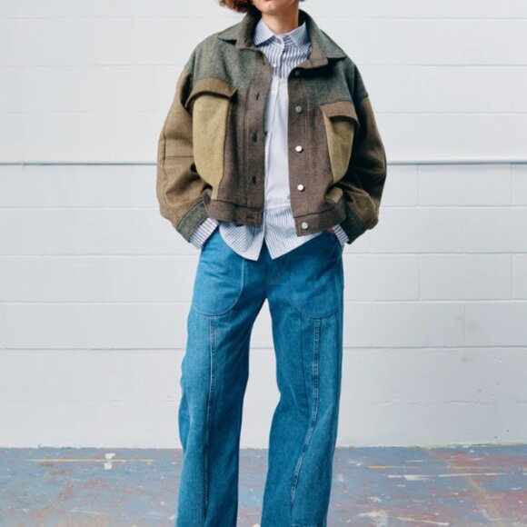 Re-Pull Womens Herringbone Classic Trucker Jacket Button Front Lined Tan Size 3 - Picture 1 of 10